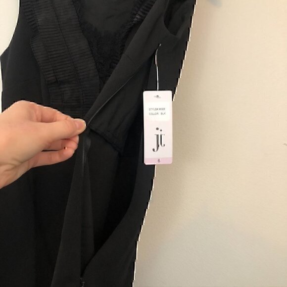 NEW NWT JULIA JORDAN Solid Black Pleated Lace Sleeveless Fit Flare Party Dress 6 - Picture 10 of 12